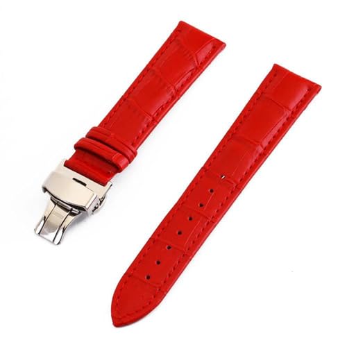 MBello Buntes echtes Leder -Uhrenbänder flache universelle Uhr Butterfly Schnalle Armband Handgelenksgürtel, Rot, 16mm von MBello