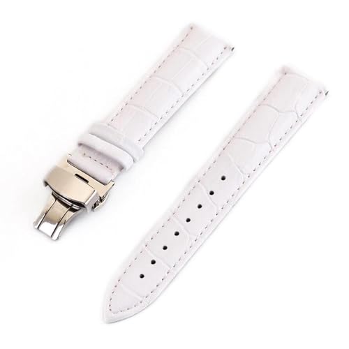 MBello Buntes echtes Leder -Uhrenbänder flache universelle Uhr Butterfly Schnalle Armband Handgelenksgürtel, Weiß, 16mm von MBello