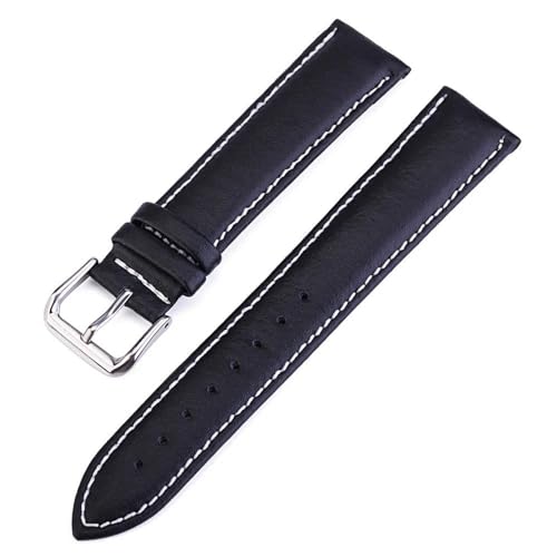 MBello Echtes Leder Uhren Band Cowide Leder Uhrengurt Ersatzgurt Uhr Accessoires Accessoires, Weißer Faden schwarz, 24mm von MBello