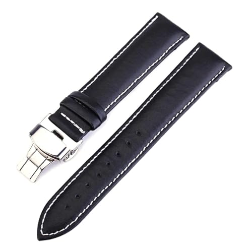 MBello Echtes Leder-Uhrenarmband-Uhrenarmband-Schmetterlingsschnalle-Armband-Armband-Uhr-Zubehör, Schwarzer weißer Faden, 13mm von MBello