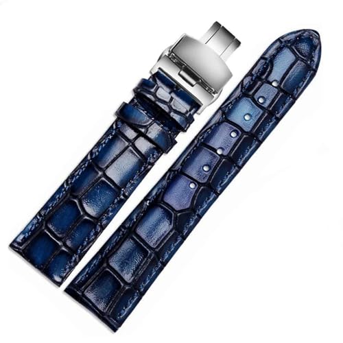 MBello Echtleder-Armbanduhr für Herren mit Kroko-Textur, Blue Folding, 18mm von MBello