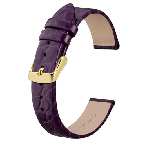 MBello Echtleder-Uhrenarmband für Damen und Herren, Ersatzarmband, rostfreie Schnalle, Purple-gold, 10mm von MBello