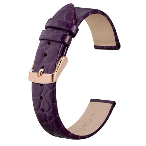 MBello Echtleder-Uhrenarmband für Damen und Herren, Ersatzarmband, rostfreie Schnalle, Purple-rosegold, 18mm von MBello
