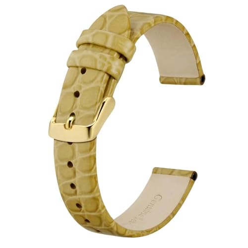 MBello Echtleder-Uhrenarmband für Damen und Herren, Ersatzarmband, rostfreie Schnalle, Wheat-gold, 8mm von MBello