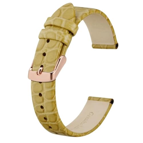 MBello Echtleder-Uhrenarmband für Damen und Herren, Ersatzarmband, rostfreie Schnalle, Wheat-rosegold, 18mm von MBello