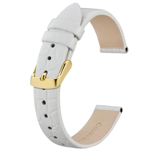 MBello Echtleder-Uhrenarmband für Damen und Herren, Ersatzarmband, rostfreie Schnalle, White-gold, 12mm von MBello