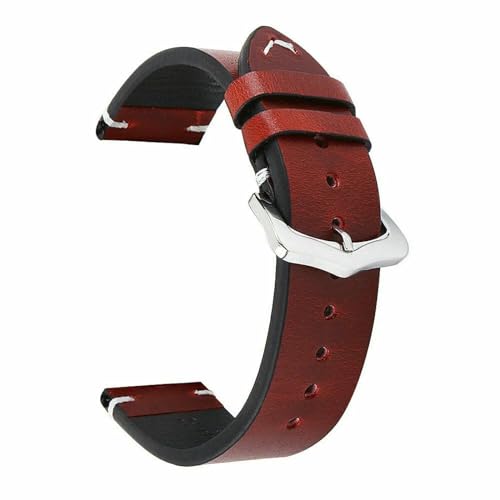 MBello Kalb Leder Watch Band Uhrengurtstiche echtes Leder Uhren -Retro -Handgelenkband, Rot, 22mm von MBello