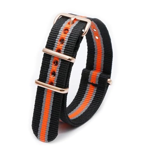 MBello Premium-Nylonarmband, goldene Schnalle, langlebig, atmungsaktiv, für Damen und Herren, Canvas-Gewebe, Armband, Ringschnalle, Schwarzorange, 18mm von MBello