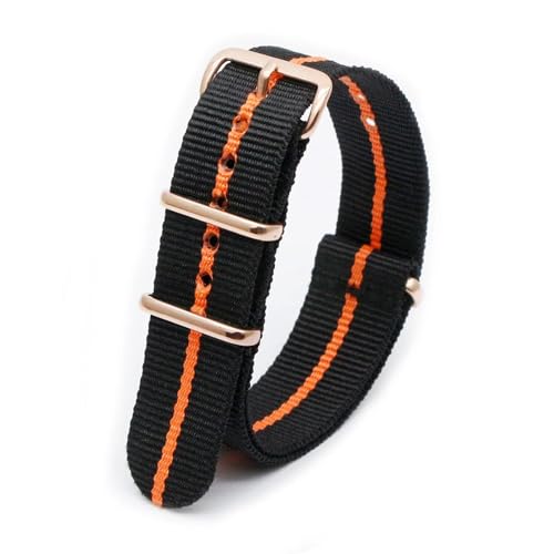 MBello Premium-Nylonarmband, goldene Schnalle, langlebig, atmungsaktiv, für Damen und Herren, Canvas-Gewebe, Armband, Ringschnalle, Schwarzorange Typ 2, 22mm von MBello