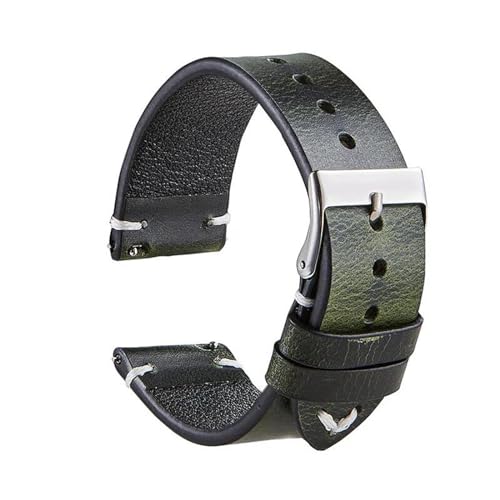 MBello Schnellfreisetze hohe Qualität Erste Schicht Cowide handgefertigtes Leder -Uhren -Band Italienisch Öl Wachs Uhrengürtel mit Stiften, Grün, 18mm von MBello