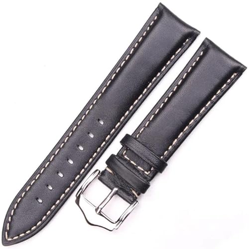 MBello Soft Watchbänder echtes Leder Vintage Armbanduhr Bandbandband Stahl Silberstift Schnalle, Schwarz, 20mm von MBello