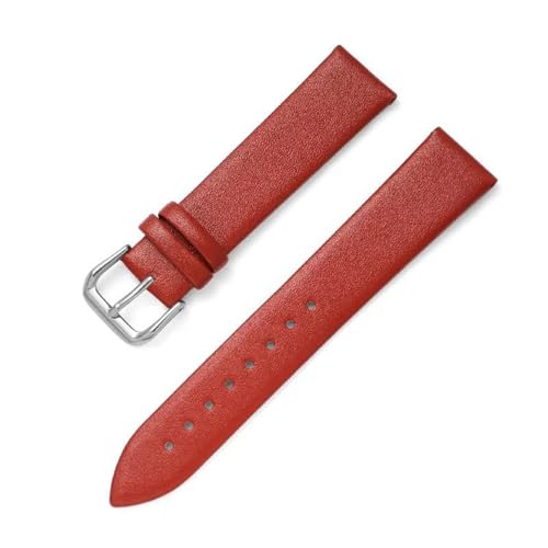 MBello Uhrengurt Ultra dünn flach ersetzt echtes Leder -Uhren -Band Handgelenk Armband, Rot, 18mm von MBello