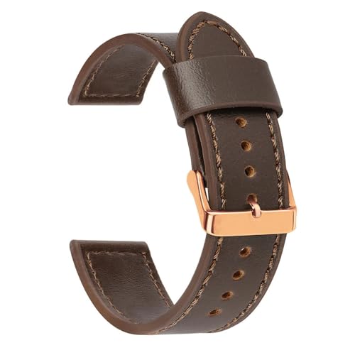 Vintage echtes Leder Uhrengurt Universal Armband für Männer Frauen Ersatz Accessoires Armband, Braun-Rose Gold, 22mm Width von MBello