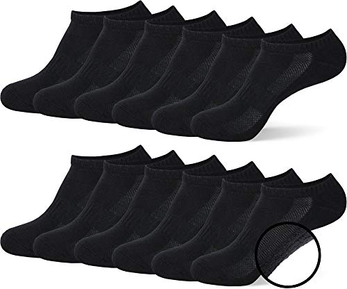 MC.TAM Unisex Atmungsaktive Sneaker Socken Sportliche Kurze Socken Herren Damen 12 Paar 80% Baumwolle Frotteesohle, 43-46, Schwarz von MC.TAM