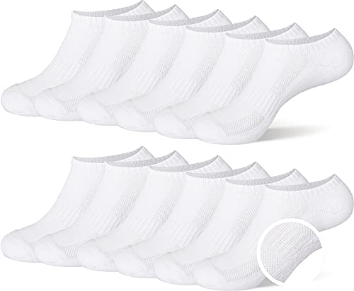 MC.TAM Unisex Atmungsaktive Sneaker Socken Sportliche Kurze Socken Herren Damen 12 Paar 80% Baumwolle Frotteesohle, 43-46, Weiss von MC.TAM