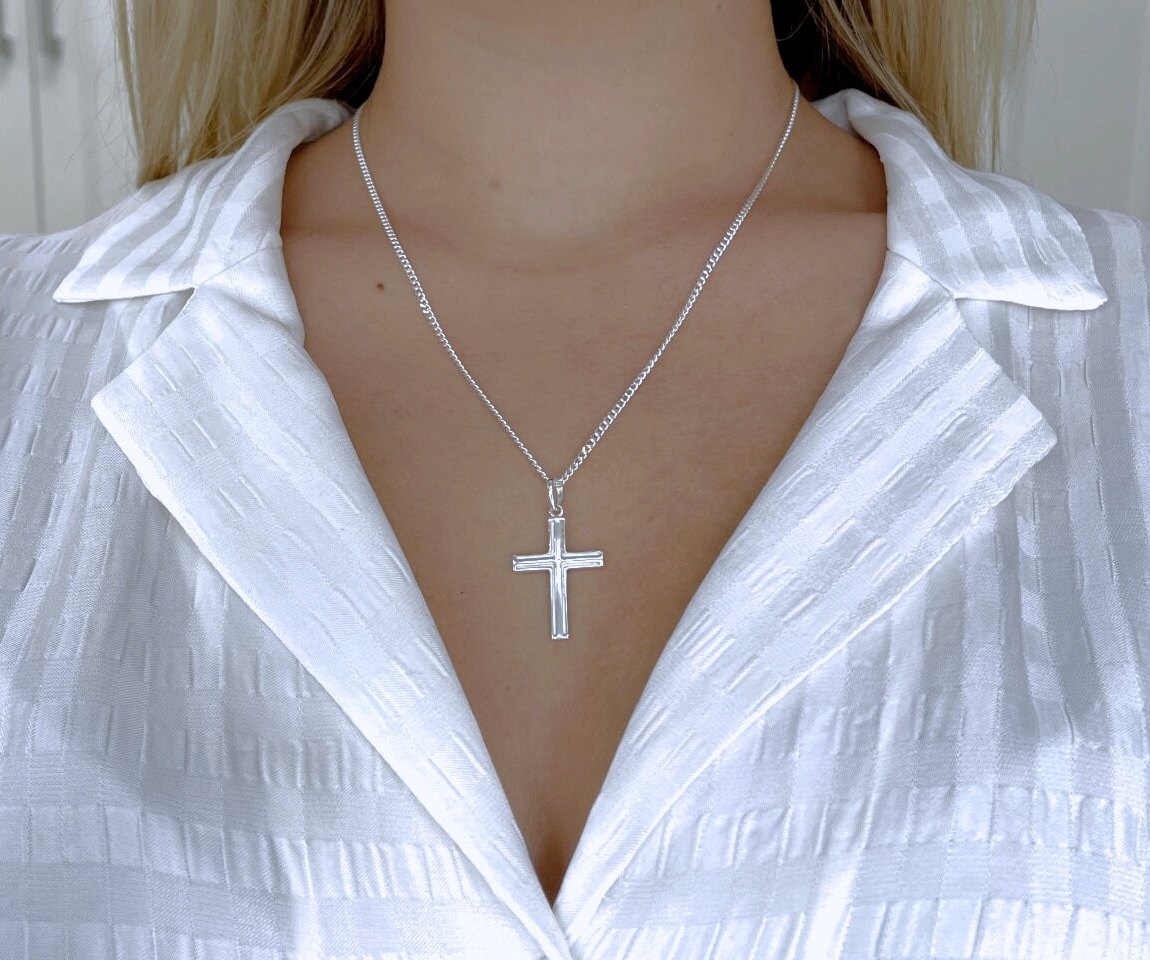 925 Sterling Silber Kreuz Anhänger Halskette Massiv Classic Cross Unisex Schmuck, Wählen Sie Männer Frauen Kinder Kette. 5151 von MCACrossesJewelry
