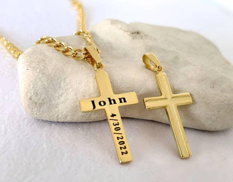 Gold Kreuz Anhänger Halskette 14K Über Sterling Silber Kreuz, Dicke Kette Für Männer Dünn Frauen Kinder Geschenk. 5099 von MCACrossesJewelry