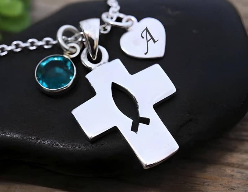 sterling Silber Christliches Kreuz. Fisch-Kreuz-Halskette. Jesus Fisch Ichthys Christliches Symbol Anhänger Und Halskette. Wählen Sie 2 Charms & von MCACrossesJewelry