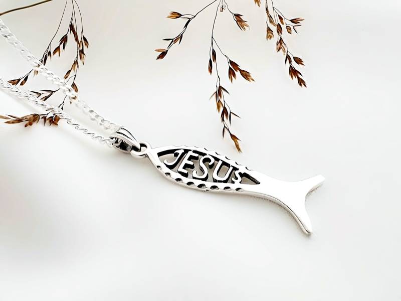 sterling Silber Jesus Fisch Halskette, Ichthus Ichthys Halskette Wählen Kette von MCACrossesJewelry