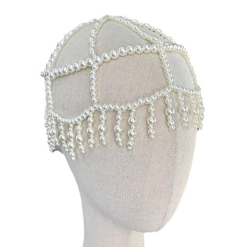 Moderne Funkelnde Perlenkappen Haarschmuck Braut Kopfbedeckungen Party Full Pearls Quasten Auf Auffällige Haarschmuck von MCAOAL