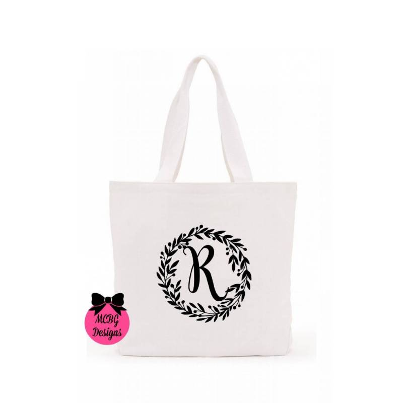Jutebeutelkranz Initiale Taschefrauen Geburtstagsgeschenkgeschenke Für Sielehrergeschenkehochzeitsgeschenketragetaschen von MCBGDesigns