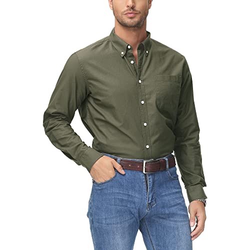 MCEDAR Regular Fit Oxford Kleid Hemd für Herren Button Down Langarm Freizeithemden mit Tasche, Grün (Army Green), XX-Large von MCEDAR