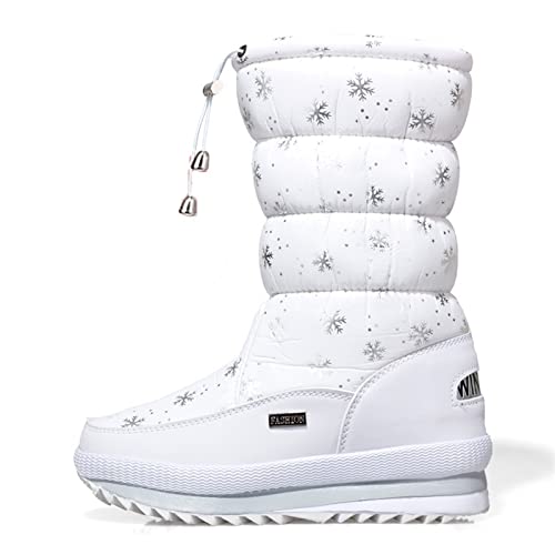 MCHDMI Schneestiefel Damen, Damen Winterstiefel Plattform Schneestiefel Wasserdichte rutschfeste Dicke Plüsch gefütterte warme Wadenstiefel for Damen Winterschuhe Baumwollstiefel (Color : White 1, S von MCHDMI