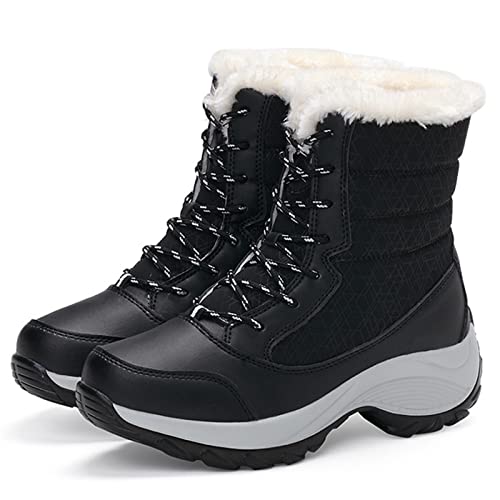 MCHDMI Schneestiefel Damen, Damenstiefel Wasserdichte Winterschuhe Damen Schneestiefel Plattform Warme Knöchel Winterstiefel Mit Dickem Fell Gefüttert (Color : Black, Size : 39 EU) von MCHDMI