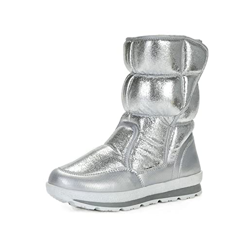 MCHDMI Schneestiefel Damen, Winterstiefel Silber Farbe Frauen Schneestiefel Pelz Einlegesohle Dame Warme Schuhe Mode Mädchen wasserdichte Baumwollschuhe (Color : Silver, Size : 39 EU) von MCHDMI