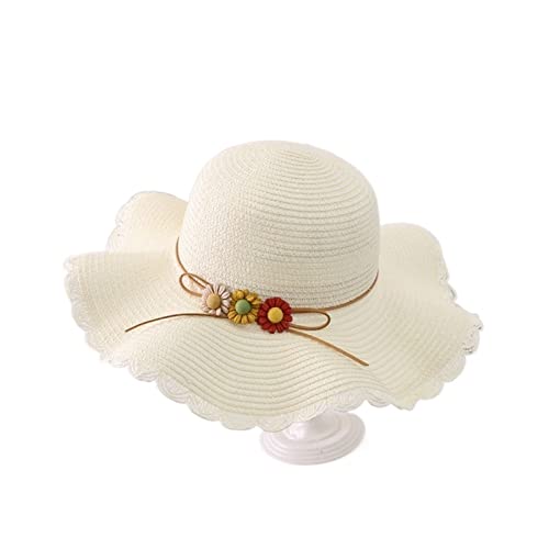 SYT-MD Strohhut Damen, Sommer Mutter und Tochter Hüte for Mädchen Frau Outdoor Strand Stroh Sonnenhüte Sonnenschirm Blumenkappen Eltern-Kind-Hutkappe (Color : White, Size : Adult Size(56-58cm)) von MCHDMI