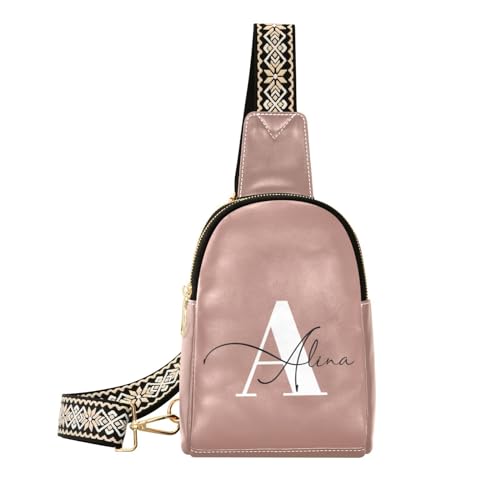 Benutzerdefinierte Crossbody Sling Bag für Frauen Männer Personalisierte Leder Brust Taschen Geldbörse Einstellbare Kreuz Körper Daypack, Roségold von MCHIVER