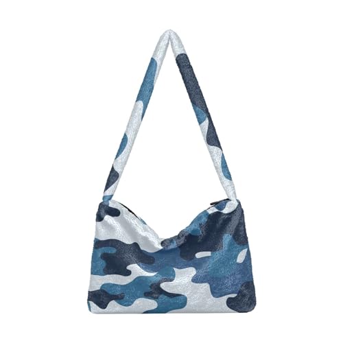 MCHIVER Blaue Camouflage-Schulter-Tragetaschen für Frauen, pelzige Umhängetasche, Hobo-Handtasche, Geldbörsen für Arbeit, Reisen, Einkaufen, blau (tarnfarben), Einheitsgröße von MCHIVER