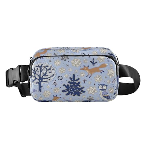 Blaue Weihnachts-Eulen Fuchs Bauchtasche für Damen Herren Crossbody Gürteltasche Mode Taille Packs Geldbörse mit verstellbarem Gurt Hüfttasche für Laufen Wandern Radfahren, Mehrfarbig, Large von MCHIVER