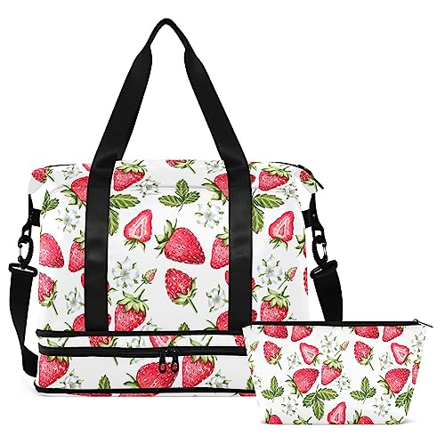 Bright Strawberry Reisetasche für Damen und Herren, Sporttasche mit Schuhfach, Nassfach, Handgepäck, Wochenend-Übernachtungstaschen für Reisen, Wochenendausflüge, Mehrfarbig, Large von MCHIVER