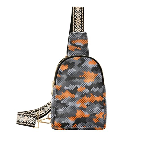 Camouflage-Umhängetasche für Damen und Herren, Leder, Brusttasche, Geldbörse, verstellbar, Cross-Body-Tagesrucksack, Orange Camouflage, Einheitsgröße, Umhängetasche von MCHIVER