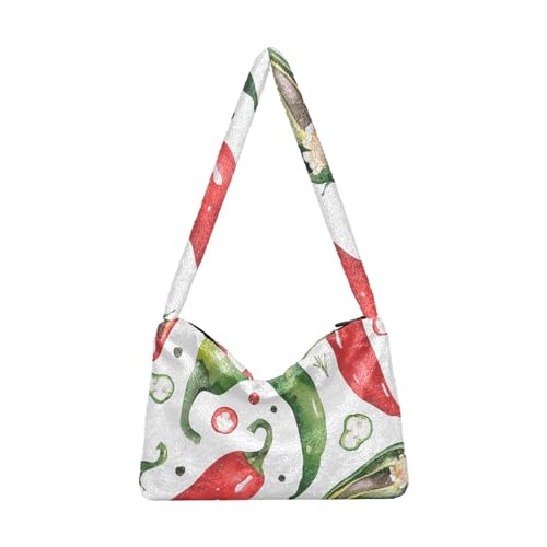 Chilli Hot Pepper Schulter Tote Taschen für Frauen Pelzige Crossbody Tasche Hobo Handtasche Geldbörsen für Teenager Mädchen Universität, Chili Pepper, Einheitsgröße von MCHIVER