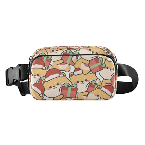 Christmas Shiba Inu Dog Fanny Pack for Women Men Crossbody Belt Bag Fashion Waist Packs Purse with Adjustable Strap Hip Bag for Workout Travel Outdoors, Mehrfarbig, Large von MCHIVER