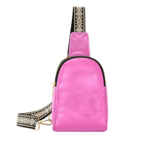 Crossbody-Tasche für Damen und Herren, Leder-Brusttasche, Geldbörse, verstellbar, Cross-Body-Tagesrucksack zum Laufen, Wandern, Radfahren, Knallpink (Hot Pink), Umhängetasche von MCHIVER