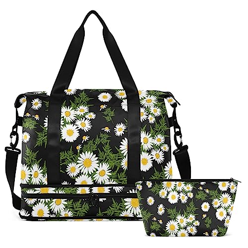 Daisies Flowers Travel Duffel Bag for Women Men Gym Bag with Shoe Compartment Wet Pocket Carry On Weekender Overnight Bags for Hospital Gym Travel, Mehrfarbig, Large von MCHIVER