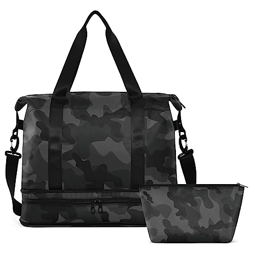 Dark Abstract Camo Travel Duffel Bag for Women Men Gym Bag with Shoe Compartment Wet Pocket Carry On Weekender Overnight Bags for Hospital Gym Travel, Mehrfarbig, Large von MCHIVER