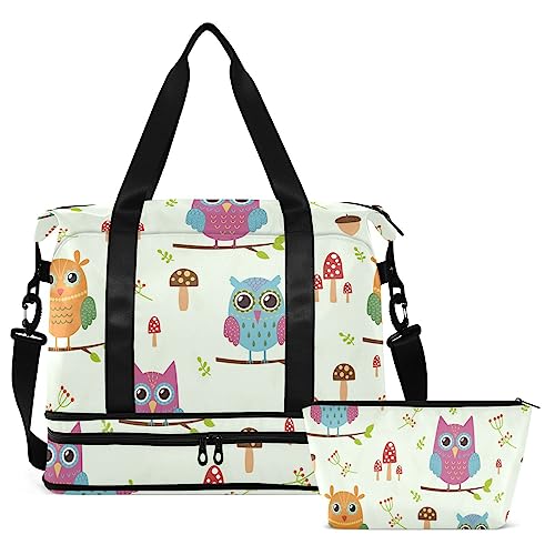 Forest Cute Owls Reisetasche für Damen und Herren, Sporttasche mit Schuhfach, Nassfach, Handgepäck, Wochenend-Übernachtungstaschen für Krankenhaus, Fitnessstudio, Reisen, Mehrfarbig, Large von MCHIVER