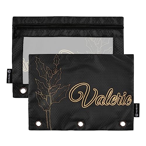 Holly Berry Dezember Geburt Blume Personalisiertes Federmäppchen für 3-Ringbuch Benutzerdefinierte Ihr Name Federmäppchen mit Reißverschlüssen Klarsichtfenster Binder Taschen Bleistifttaschen für Büro von MCHIVER