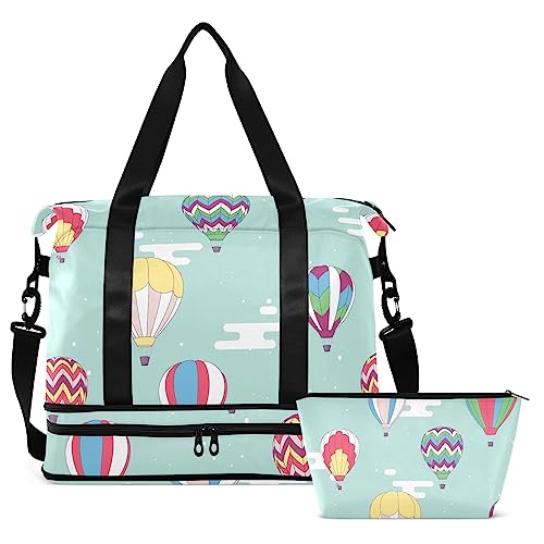 Hot Air Balloons Travel Duffel Bag for Women Men Gym Bag with Shoe Compartment Wet Pocket Carry On Weekender Overnight Bags for Airline Travel Gym, Mehrfarbig, Large von MCHIVER