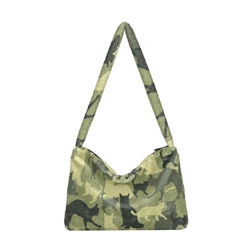 Katze Camouflage Schulter Tote Taschen für Frauen Pelzige Crossbody Tasche Hobo Handtasche Geldbörsen für Arbeiten Einkaufen Reisen, Katze Camouflage, Einheitsgröße von MCHIVER