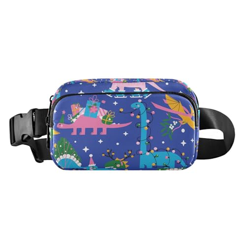 Lustige Cartoon Dinosaurier Weihnachten Bauchtasche für Damen Herren Crossbody Gürteltasche Mode Taille Packs Geldbörse mit verstellbarem Riemen Dupes für Shopping Reisen, Mehrfarbig, Large von MCHIVER