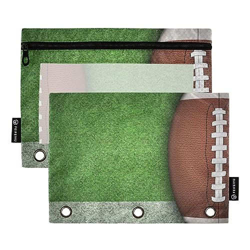 MCHIVER American Football Ball-Bleistiftbeutel für 3-Ringbuch-Bleistiftbeutel mit Reißverschlüssen, durchsichtiges Fenster, Bindertaschen, Bleistifttaschen für Arbeit, Alltag, Büro, 2 Packungen von MCHIVER