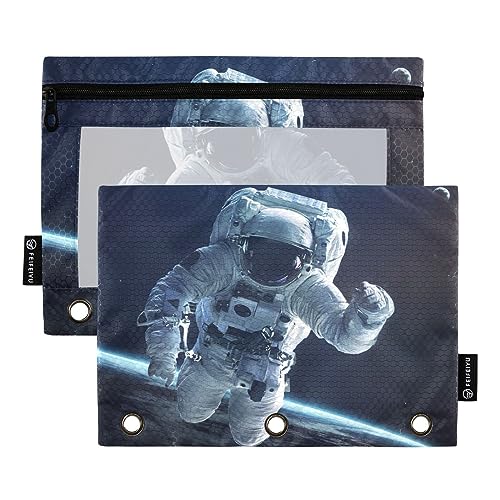 MCHIVER Astronaut Space Pencil Pouch for 3 Ring Binder Pencil Pouches with Zippers Clear Window Binder Pockets Pencil Bags for Work Office Daily Organzier 2 Packs von MCHIVER