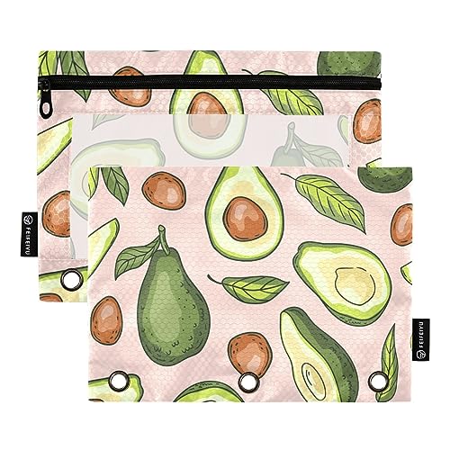 MCHIVER Avocado-Federmäppchen für 3-Ringbuch-Bleistiftbeutel mit Reißverschlüssen, durchsichtiges Fenster, Bindertaschen, Bleistifttaschen für Erwachsene, Arbeit, Alltag, Büro, 2 Packungen von MCHIVER