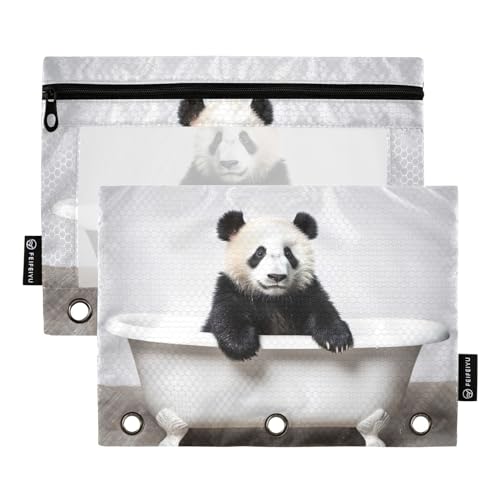 MCHIVER Badewannen-Panda-Federmäppchen für 3-Ringbinder, Bleistiftbeutel mit Reißverschlüssen, transparentes Fenster, Bindertaschen, Bleistifttaschen für Arbeit, Büro, Alltag, 2 Packungen von MCHIVER