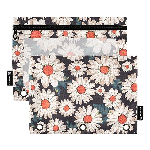 MCHIVER Blossom Flower Daisy Pencil Pouch for 3 Ring Binder Pencil Pouches with Zippers Clear Window Binder Pockets Pencil Bags for Daily Organzier Office Work 2 Packs von MCHIVER